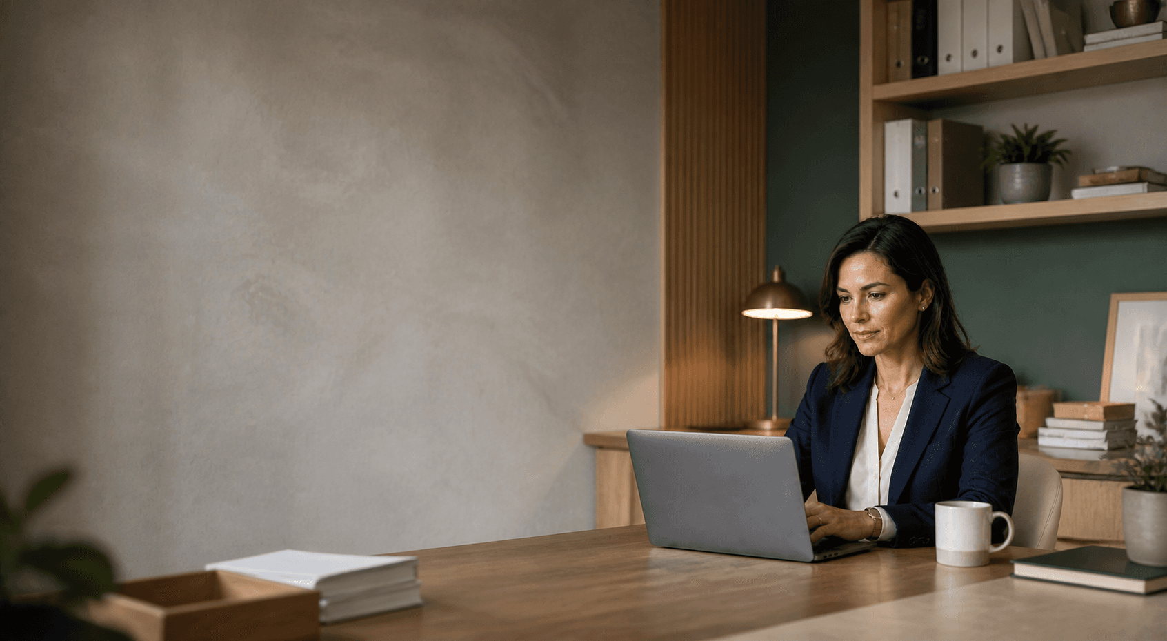 Female tax professional concentrating on tax work while her AI Front Desk manages client communication