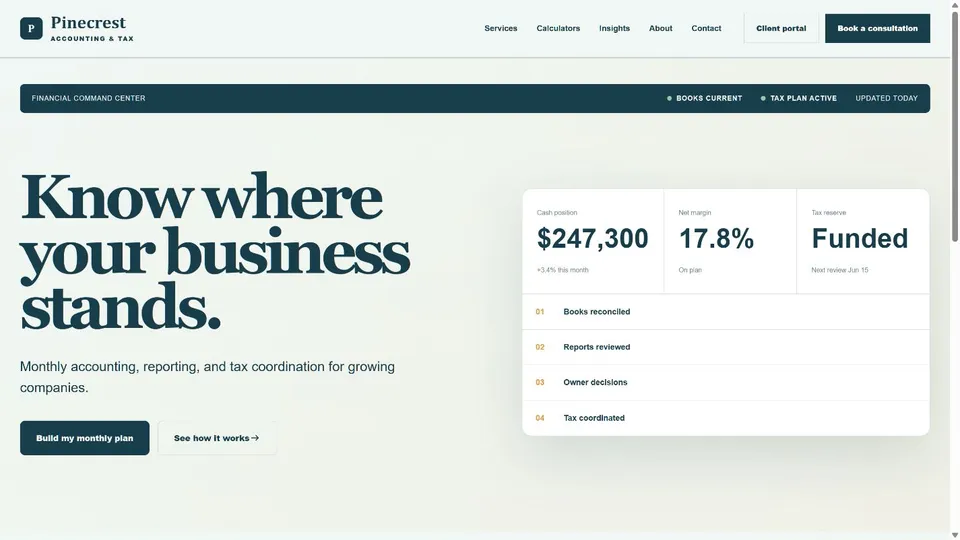 Pinecrest homepage preview
