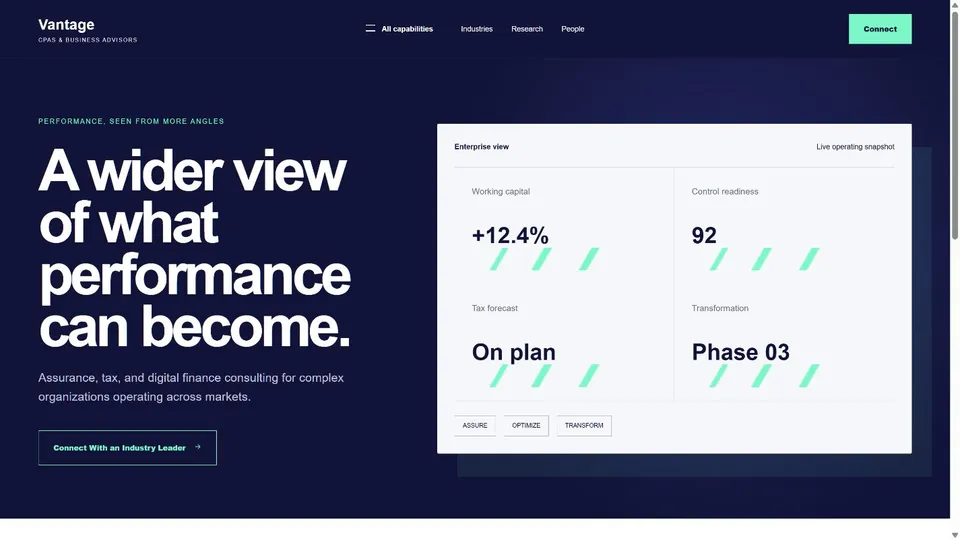 Vantage enterprise CPA website preview