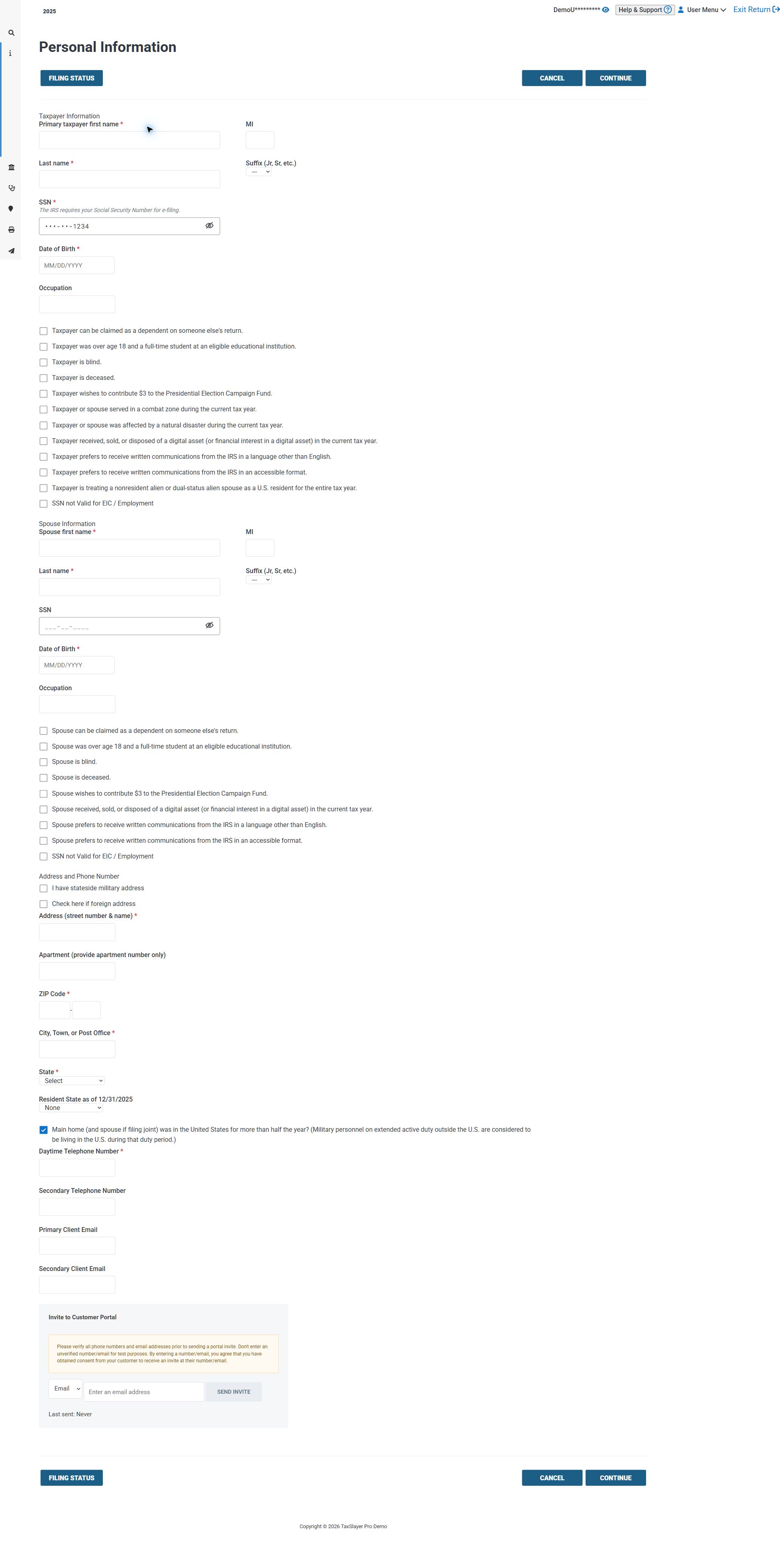 TaxSlayer ProWeb Client information