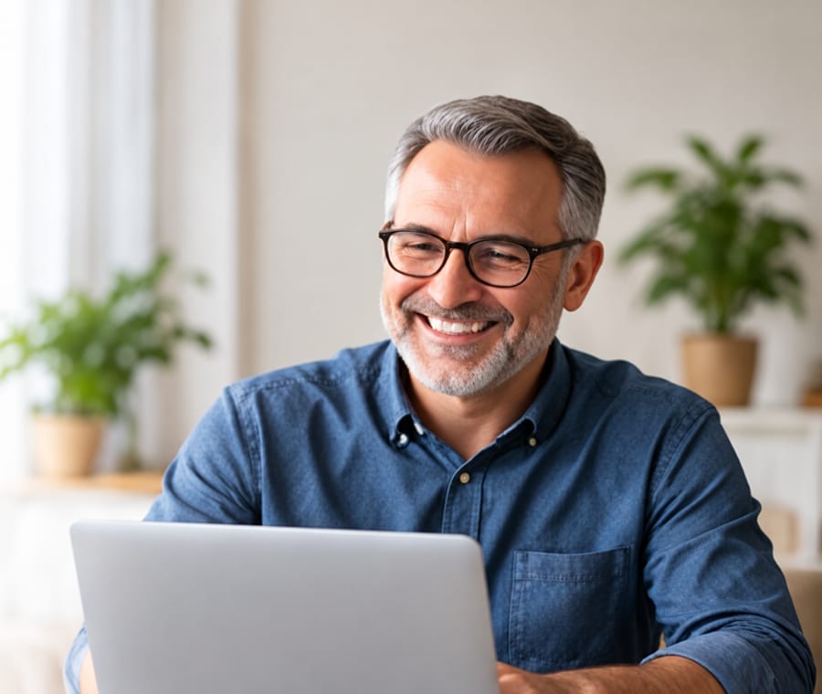 Illustration of a client working at a laptop