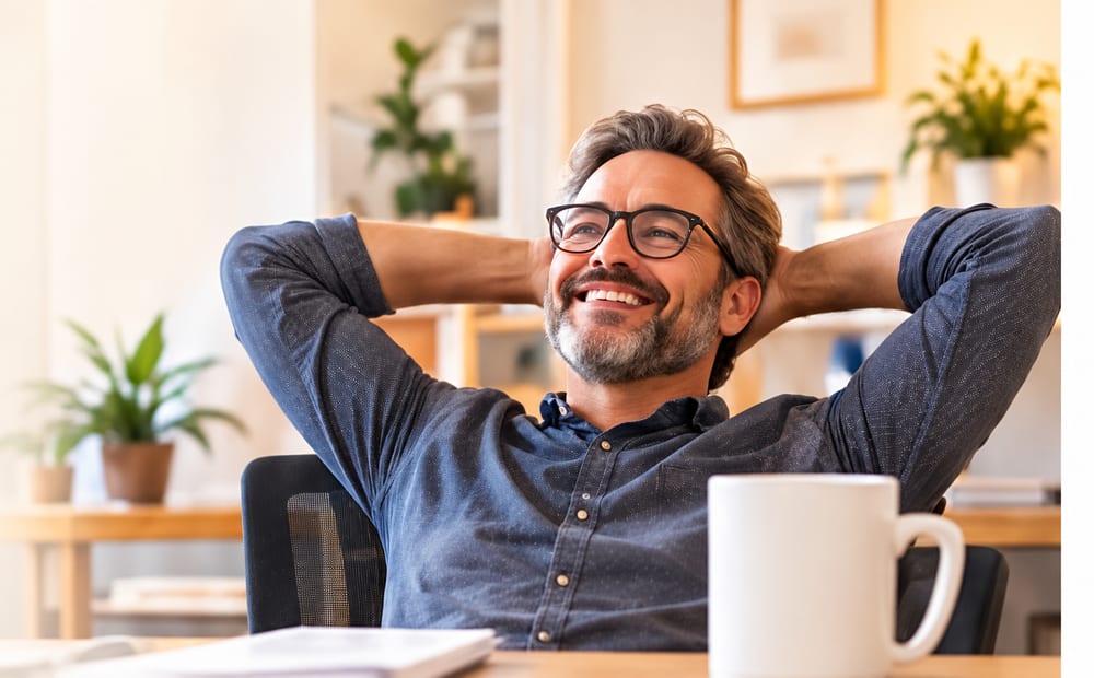 Illustration of a person taking a break at an office desk
