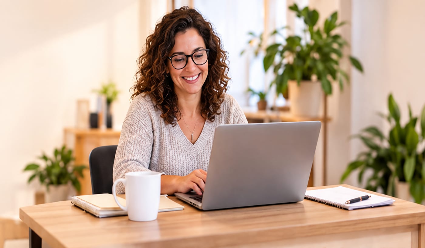 Illustration of a small-practice professional working at a laptop